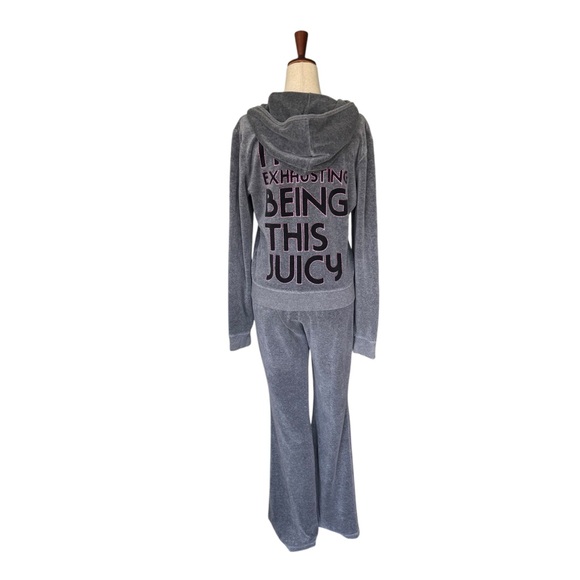 Vintage Y2k Juicy Couture Gray Velour Tracksuit Set Its Exhausting Being Juicy L - Picture 6 of 16